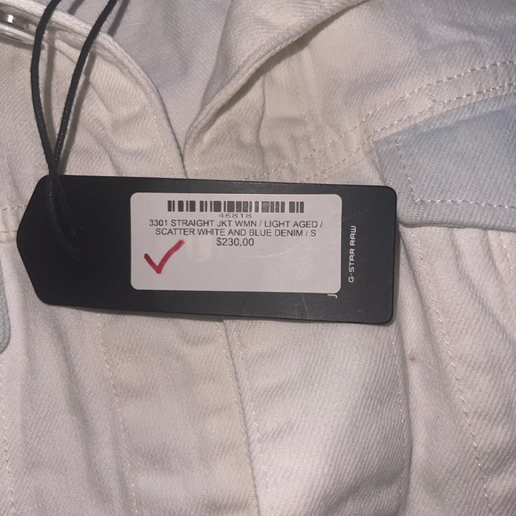 NWT G Star 3301 Straight Jacket Women's Size Small Light Aged Scatter White Blue - Picture 3 of 6